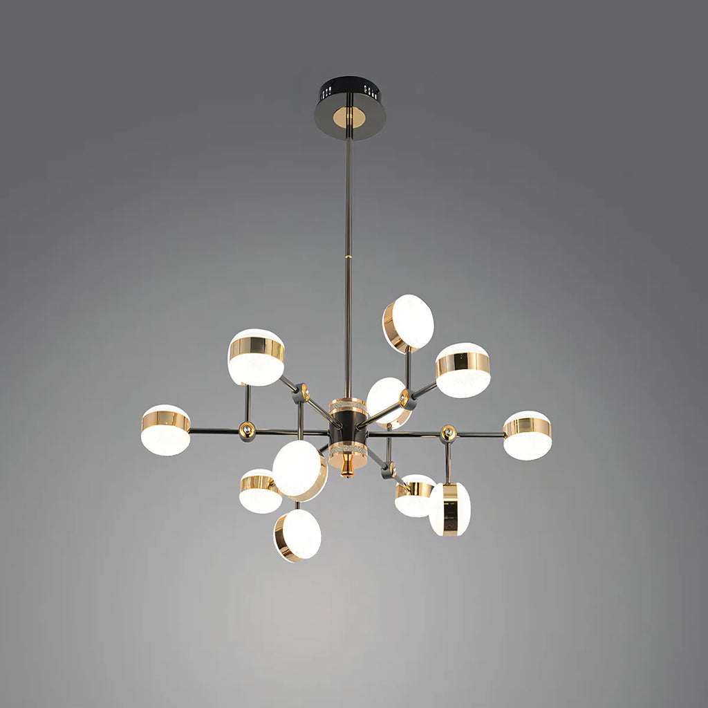 BKI004 – Candil Moderno Nórdico con 12 Luces LED, Acabado Negro Y Dorado