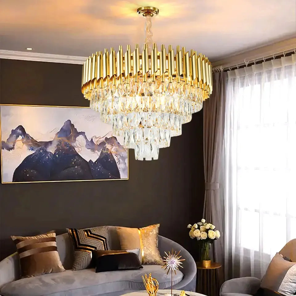 BKI002 – Candil Moderno Gold de Cristal 60 cm, Estilo Lujo