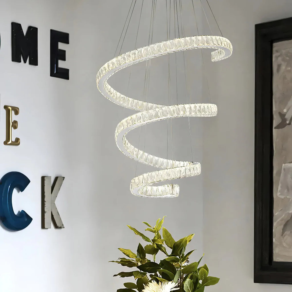 BKI011 – Candil de Techo Espiral LED con 3 Tonos, Acabado Plateado