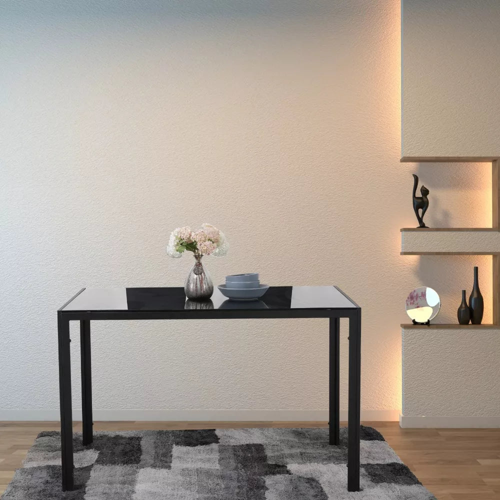 BKM-001 – Mesa para Comedor Rectangular con Vidrio Templado Negro