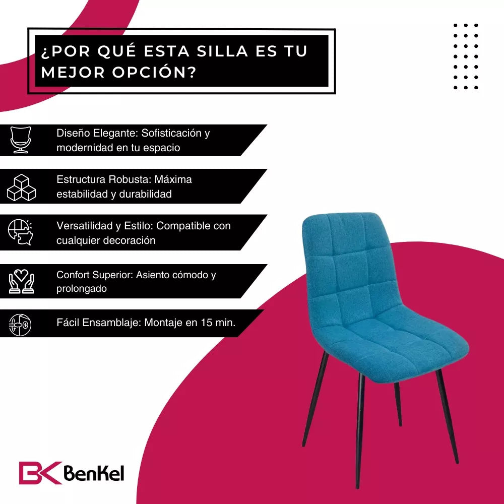 BKS-005 – Silla para Comedor en Tela Jaspeada Acolchada con Patas Negras